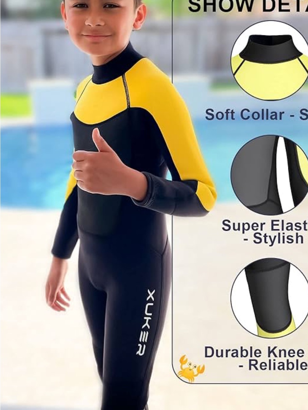 XUKER Youth Yellow & Black Full-Body Kids Swim Wetsuit